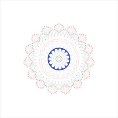Colorful Circular Mandala with Blue Center and Red Green Accents floral pattern