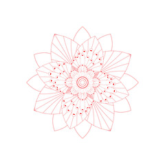 Red Outline Circular Floral Mandala Design on White Background pattern
