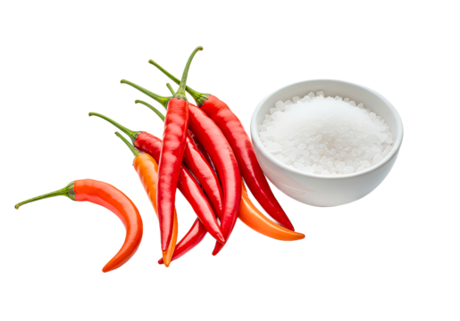 Spice up your life with fiery red chili peppers and a dash of salt, perfect for culinary creations and adding a flavorful kick to your next dish