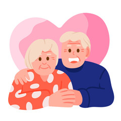 Cute Senior Couple Smiling Together Flat Vector Ar