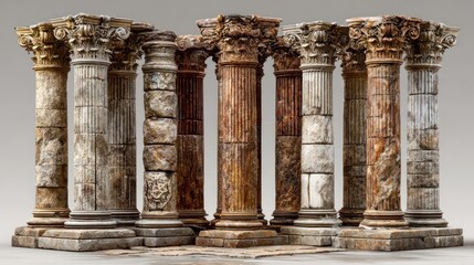 Naklejka premium Ancient Greek or Roman Architectural Columns Displayed on a Light Background