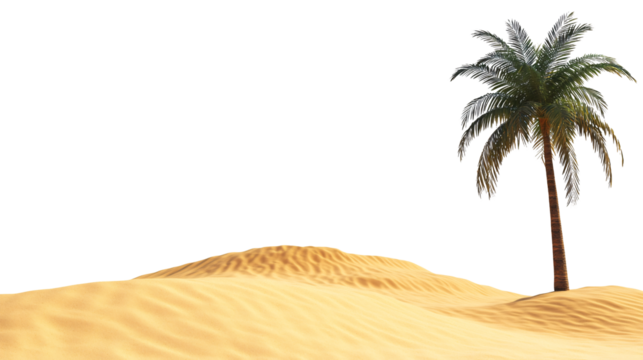 Tropical palm tree thrives on sun drenched desert dunes