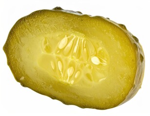 Sliced pickle translucent, crunchy texture