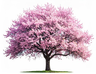 Blossoming pink tree on white background