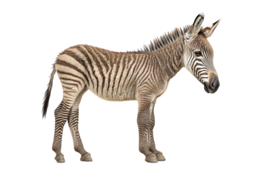 Adorable young zebra with striking stripes stands alertly, ready for adventure