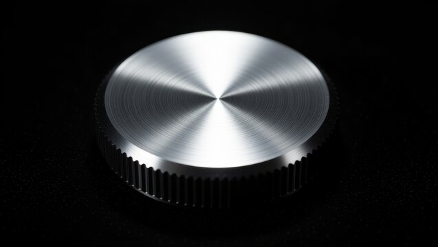 Shiny metallic knob on black background