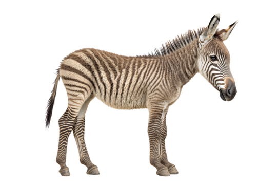 Adorable young zebra with striking stripes stands alertly, ready for adventure