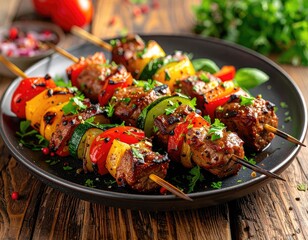 Grilled skewers with meat and colorful veggies