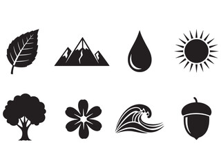 Nature and environment silhouette icons set. eco-friendly and natural symbols collection