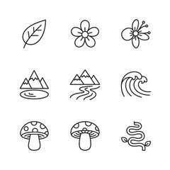 Outline Icons Set of Elements from Nature, Environment and Natural World