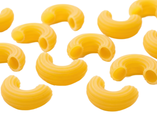 Macaroni elbow pasta shaped curves isolated on clean white background