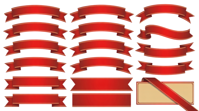 Elegant red ribbons banners set for graphic design and decoration