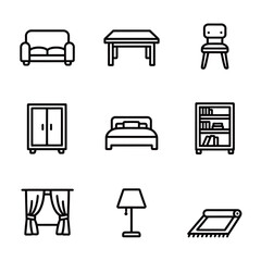 Outline Icons Set of Essential Home Furniture and Interior Decor Elements