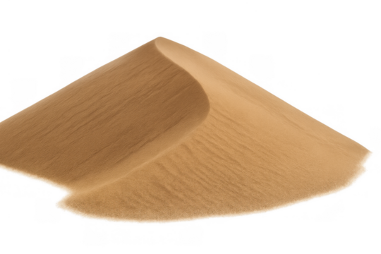 Sand dune showing desert landscape texture on transparent background, symbolizing dryness, environmental issues, and heat