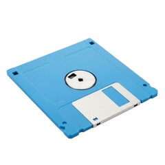 A bright blue 3 5 inch floppy disk drive media storage device isolated on white background