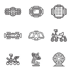 Innovative space exploration and futuristic technology outline graphics collection for design projects