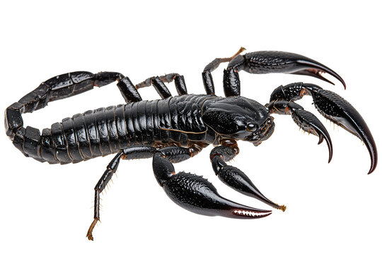 Intense black scorpion detailed macro view, ready for action