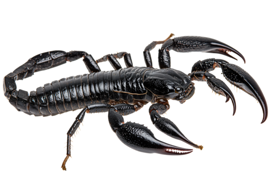 Intense black scorpion detailed macro view, ready for action