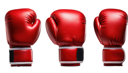 Set of Red Boxing Gloves Isolated on White Background Showing Various Angles