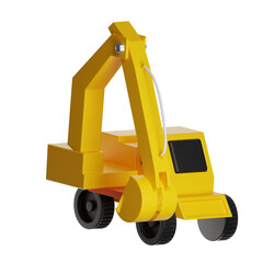 Yellow toy excavator digging vehicle on transparent background