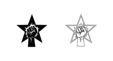 Vector illustration of raised fist in star isolated on, symbol of strength and power