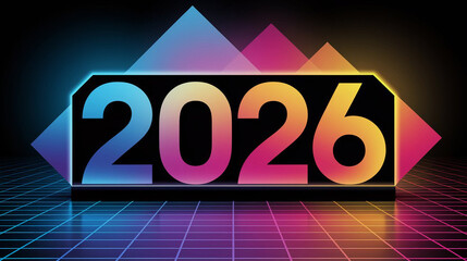 Retro 2026 celebration in vibrant neon colors