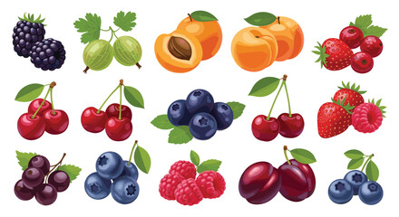 Vibrant mix of delicious summer fruits including juicy berries, cherries, apricots, and plums for healthy eating and vibrant designs, a fruitful harvest