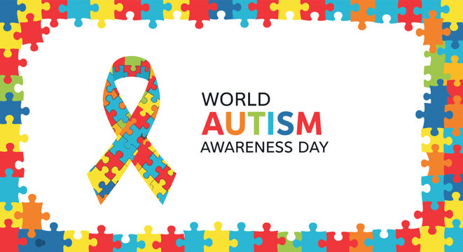 Show your support with this World Autism Awareness Day graphic featuring puzzle pieces and a ribbon of hope for a more inclusive future - Powered by Adobe