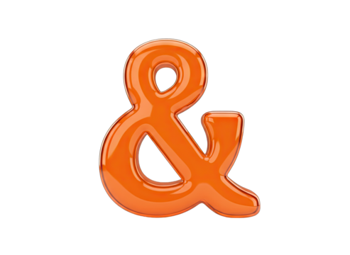 Glossy Orange Ampersand Symbol Isolated on Black Background with Transparent Background Offering Versatile Design Options