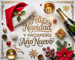 Illustration of feliz navidad y prspero ao nuevo greeting with holiday decor