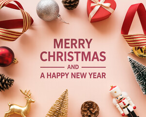 Illustration of merry christmas and happy new year greeting card with ornament decoration