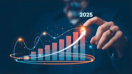 Visualizing future growth and success with a rising bar chart indicating positive business trends and achievements in 2025