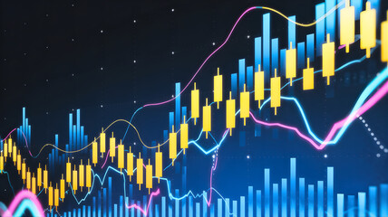 Dynamic forex trading graph with candlestick patterns and technical indicators for investment strategy and market analysis