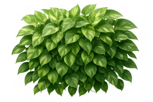 Pothos plant with lush green and variegated leaves on transparent background creating tropical foliage element