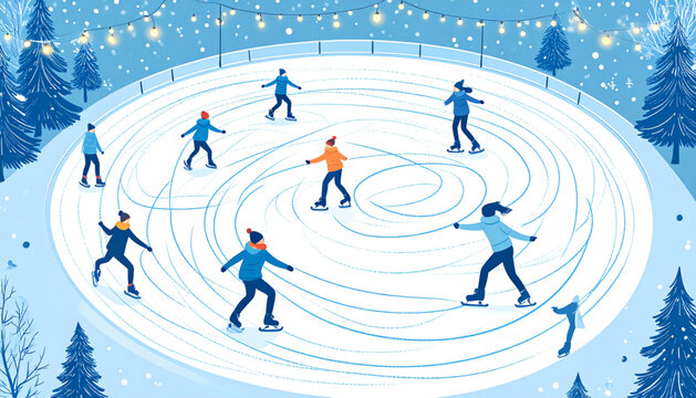 Chalk-Style Ice Skater Doodles for Winter Event Poster