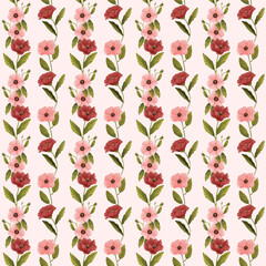 Watercolor Seamless Floral Pattern Tiny Red Pink Flowers