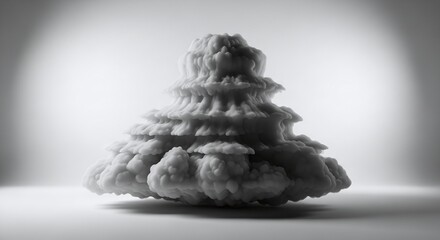 A dramatic, stylized render of a mushroom cloud or abstract smoke formation, presented in monochrome, isolated on white background