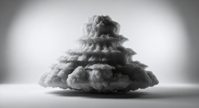A dramatic, stylized render of a mushroom cloud or abstract smoke formation, presented in monochrome, isolated on white background - Powered by Adobe