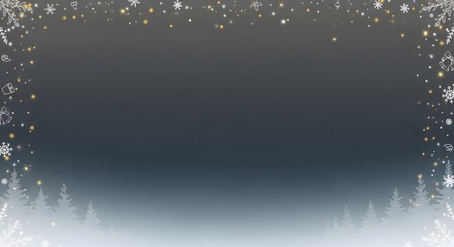 Minimalist winter background with snowy forest edge and falling snowflakes on dark gradient sky with copy space for design - Powered by Adobe
