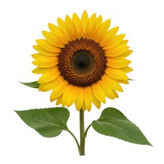 Obraz premium A vibrant yellow sunflower with green leaves isolated on white background