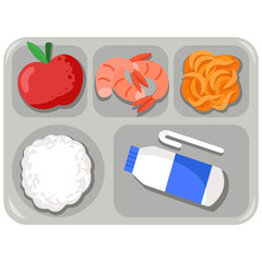 School Lunch Meal Tray with Food Illustration
