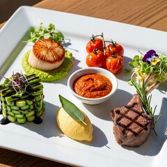 Exquisite gourmet tasting platter with elegant culinary presentations