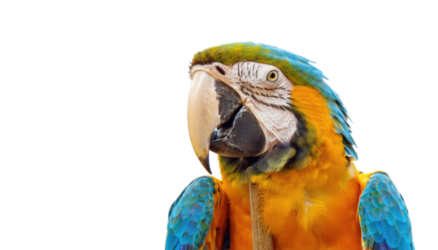 30-Word Title:
Vibrant Red Scarlet Macaw Parrot Perched on Wooden Stump – Colorful Tropical Bird Photography, Exotic Wildlife Portrait on Clean White Background