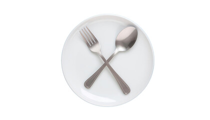 Empty White Plate with Silver Fork and Spoon on White Background – Minimalist Table Setting, Clean Dining Concept, Waiting for Food Still Life Photography