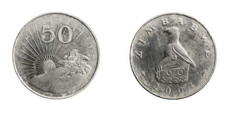 Zimbabwe fifty cents coin on a white isolated background