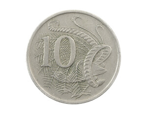 Australia ten cents coin on white isolated background