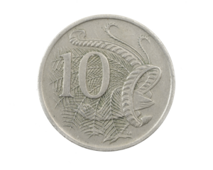 Australia ten cents coin on white isolated background