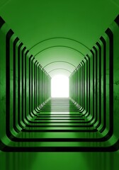 Green Architectural Tunnel Leading to Radiant Light at the End of Path