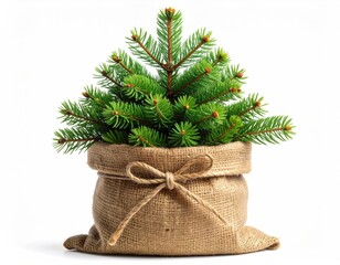 Tiny tree in burlap sack with bow