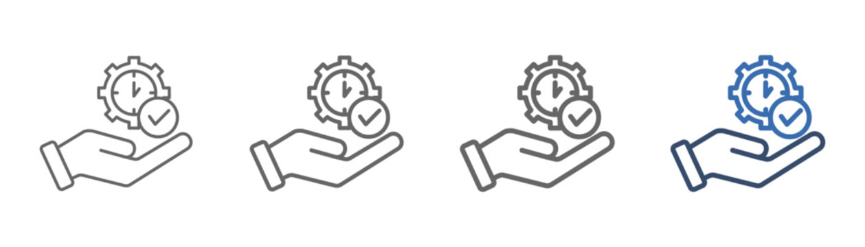 
Outline icon set discipline with hand, gear, clock and check mark design